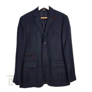 Johnston Murphy Bib Blazer Mens M Blue Check Preppy Academia 3 Button NO INSERT
